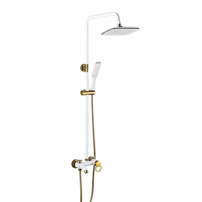 Brass wall mount shower sets bathroom rainfall hot and cold water mixer black/white gold faucets tap