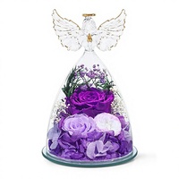Figurine d'ange en rose éternelle avec lumière LED - Cadeau léger pour maman, anniversaire, fête des mères, grand-mère, épouse, fille, amis