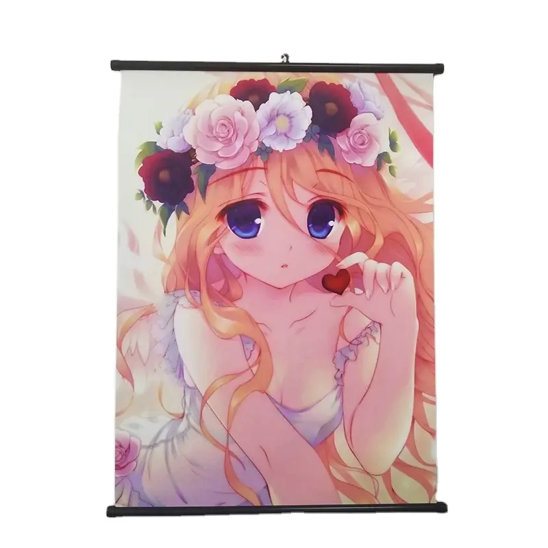 Factory Printing Hanging Poster With Frame Canvas Scroll Banner Wall Art Scrolling Poster With Wooden Magnetic Poster Hanger