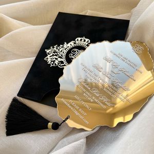 بطاقات دعوة زفاف فاخرة جديدة عالية الجودة مخصصة من الأكريليك المخمل الذهبي مع غلاف أنيق مطبوع بالرقائق المعدنية - Product Image 3