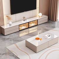 Meuble TV de luxe moderne en dalle de roche, ensemble de tables basses lumineuses, meubles en bois extensibles pour la maison, petite chambre, salon, LED