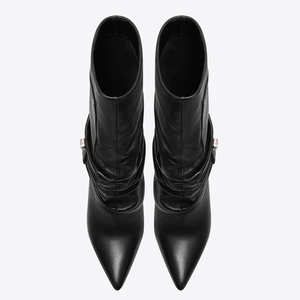 Big Size 47 Women Pointed Toe Mid Calf Booties Buckle Half Knee High <b>Boots</b> Wide Fit High Heels Pleated Shoes - Product Image 3