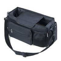 Organisateur de poussette de style américain, prêt à être expédié, durable, grande capacité, lavable, en polyester bleu marine, avec porte-gobelet isotherme