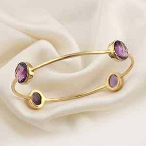10 MM Round Stone Purple Amethyst Quartz Handmade Jewelry <b>Bangle</b> Brass 18k Gold Plated Classic Unisex Jewelry for Everyday Wear - Product Image 4