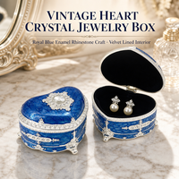 Boîte à bijoux en métal en forme de cœur, émail bleu roi, étui à bibelots en cristal, organisateur de bagues en velours, cadeaux de mariage, cadeaux d'anniversaire