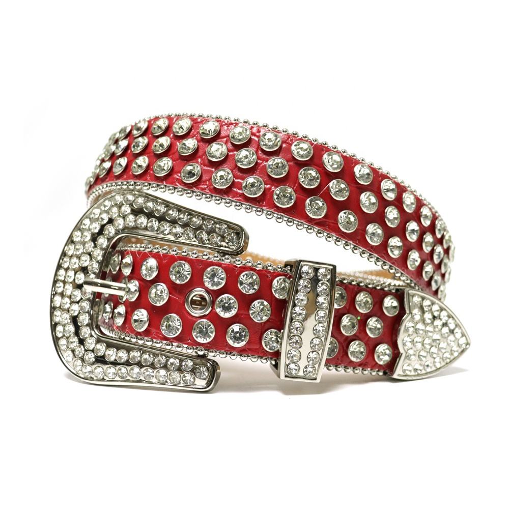 Western Cowboy Bling Bling Red Mens Rhinestone Belts Designer