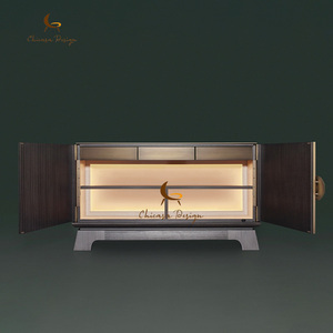 Contemporary Modern Hand Solid Wooden <b>Console</b> Table Upscale <b>Black</b> Lacquered Gold Accents Entry Hotel Home Villa - Product Image 2