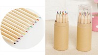 Étuis à crayons de couleur en bois motif OEM tube de papier artisanal couvercle transparent avec ensemble taille-crayon 3.5 pouces crayon de couleur promotionnel