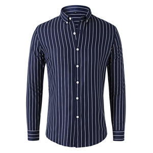 Chemise à manches longues rayé Stretch de haute qualité hommes d'affaires décontracté col carré chemise mode manteau haut en gros - Product Image 5
