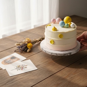 SunShine Offres Spéciales Plateau Rond Personnalisé en Bois Marbré avec Dorure Blanche pour Gâteaux - Product Image 2