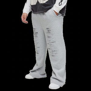 Pantalones de chándal de PANA con diseño de rasgado recto y logotipo personalizado, pantalones de hombre de tiro medio, lavado, holgado, ropa de calle con cordón, moda - Product Image 1