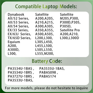 Großhandel PA3534U-1BAS Laptop-Akku für Toshiba Dynabook AX/52 AX/53 AX/54 EX/33 EX/63J TX/65D Satellite A200 A300 P300 L550 - Product Image 2
