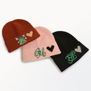 Bonnet en <span class=keywords><strong>tricot</strong></span> côtelé épais brodé personnalisé avec logo, bonnets à revers, vente en gros - Product Image 5