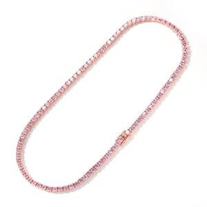 4 millimetri Pieno Rosa CZ Tennis Catena Della Collana Cubic Zirconia Donne Rapper Del Choker Della Collana Del Bambino di Rosa Dei Monili - Product Image 6
