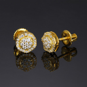 Orecchini a perno alla moda in argento sterling 925 placcato oro 18K con gemma Moissanite, per uomo e donna, certificati, classici, anti-ossidazione - Product Image 1