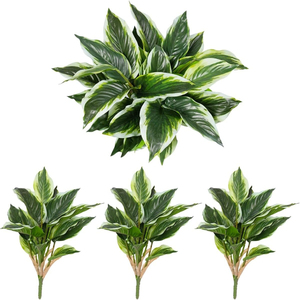Ensemble de 3 plantes tropicales artificielles, plantes artificielles d'extérieur en faux <span class=keywords><strong>hosta</strong></span>, résistantes aux UV, avec des feuilles vertes réalistes - Product Image 6