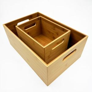 Bamboo Kitchen Storage Box <b>Set</b> <b>Square</b> Drawer Baskets Eco-Friendly Desktop Organizer for Utensils and Cutlery - Product Image 1