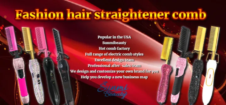 Wholesale custom private label copper hot comb electric ,high temperature hair straightener bling hot comb for curly hair