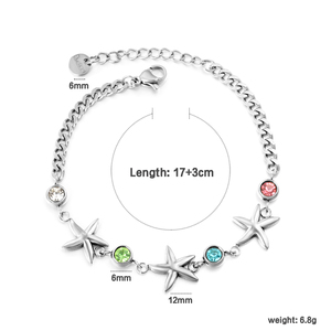 สร้อยข้อมือผู้หญิงชุบทองประดับดาว คริสตัลหลากสี เครื่องประดับสแตนเลส - Product Image 4