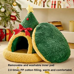 Cuccia per Animali <span class=keywords><strong>a</strong></span> Forma <span class=keywords><strong>di</strong></span> Albero <span class=keywords><strong>di</strong></span> Natale, Design <span class=keywords><strong>a</strong></span> Grotta Antivento per Sonno Profondo, Comoda Casa per Animali - Product Image 4