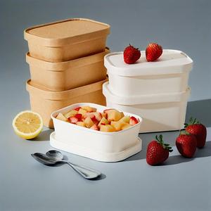 Bols en papier rectangulaires et carrés jetables biodégradables Récipient à emporter de qualité alimentaire avec couvercles pour boîtes à emporter - Product Image 1