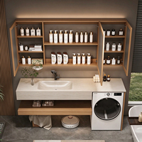 Ensemble personnalisé de meuble de salle de bain et de meuble lave-linge, vasque intégrée en pierre frittée thermoformée, meuble-lavabo de salle de bain