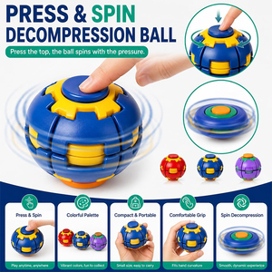 Balle anti-stress cinétique rotative à pression, jouet sensoriel transformable, Fidget Spinner de bureau Merrycoo - Product Image 2