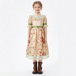Disfraz de <span class=keywords><strong>Caperucita</strong></span> <span class=keywords><strong>Roja</strong></span> para Niños, Tallas S-XL, Estilo Retro con Estampado Floral, Conjunto de Vestido y Capa para Halloween - Product Image 4
