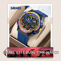 Jam Tangan Digital Analog Pria SMAEL 8118 Tali Plastik Layar LED Klasik Tahan Air 50M Waktu Ganda Alarm Jam Tangan Olahraga