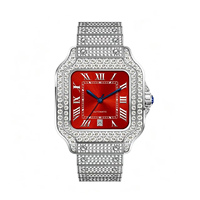 Montre carrée unisexe de luxe en acier inoxydable, cadran violet, incrustée de diamants, analogique, date, fermoir pliant