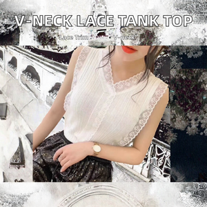 เสื้อกล้ามแฟชั่นใหม่ขายส่งสำหรับผู้หญิง คอวี ทรงเข้ารูป ผ้าโพลีเอสเตอร์/คอตตอนถักลายฉลุบางเบา สีพื้น ไม่มีแขน - Product Image 2