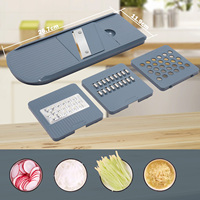 YuShu Plastic Multifunctionele Handmatige Mandoline Groente- en Fruitsnijder met Opvangbak, 304 Roestvrijstalen Messen, Handwasbaar