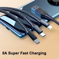Câble tressé 3 en 1 66W 5A Smart USB C 1.2M Micro USB Type C Chargeur rapide super rapide Câble de chargeur de téléphone portable
