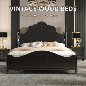 ソリッドウッドカスタムフレンチブラックダブル/クイーンキングサイズ収納ベッドモダンデザインビンテージ寝室家具ホームアパートメント - Product Image 2