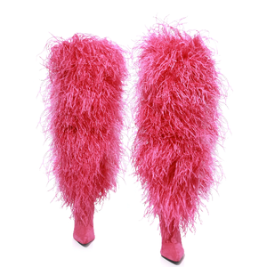 Stivali di Lusso Personalizzati da Donna per l'Inverno con Vere Piume di Struzzo, Punta a Spillo, Tacco <span class=keywords><strong>Alto</strong></span> <span class=keywords><strong>in</strong></span> <span class=keywords><strong>Camoscio</strong></span> e Pelliccia - Product Image 5