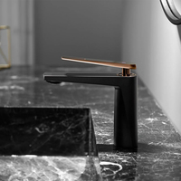 Robinet de lavabo moderne noir mat avec poignée or rose, mitigeur monocommande pour lavabo de salle de bain, vente en gros usine