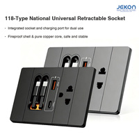 Prise murale universelle de type 118 avec câbles rétractables de type C, double prise USB PD à charge rapide