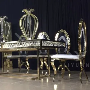 梨园现代宴会招待不锈钢雕刻透明亚克力金色婚礼椅