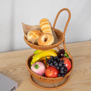 Cesta de frutas creativa de varios niveles con asa, bandeja de almacenamiento marrón para pan y aperitivos, forma circular, modelo RD - Product Image 5