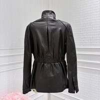 Veste en cuir véritable pour femme en peau de mouton, style artisanal robuste, col montant, poches multiples asymétriques, taille élastique, vêtement d'extérieur