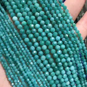 2mm 3mm 4mm Natural Amazonite Loose Beads Faceted Genuine Natural Stone Cutting Loose Gemstone Beads For Jewelry Making