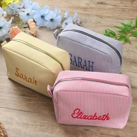 Bolsa de Aseo de Algodón a Rayas Bordada Personalizada, Estilo Europeo Retro, para Viaje, Almacenamiento de Cosméticos, Ligera y Duradera