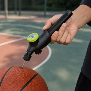 ปั๊มบาสเก็ตบอลแบบแมนนวลพร้อมเกจวัดแรงดัน 80-130PSI วาล์ว Schrader แรงดันสูง น้ำหนักเบา แบบสองจังหวะ - Product Image 2