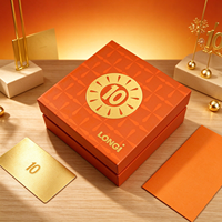 Boîte cadeau or orange 10e anniversaire, boîte rigide carrée personnalisée, écologique, haut de gamme, logo en feuille métallisée, impression UV géométrique, magnétique