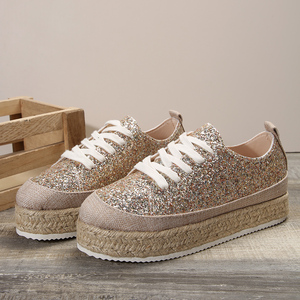 Spring and Autumn New Shiny Glitter Platform Sneaker <strong>Plus</strong> <strong>Size</strong> Women Chunky Heel Ace-up Sneakers for Women - Product Image 2