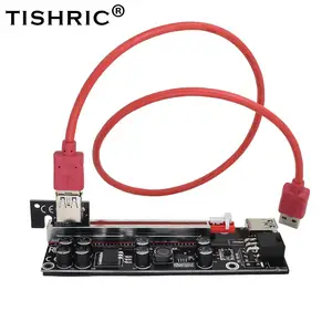 TISHRIC GPU PCIE/PCI-E Riser 009S כרטיס פלוס PCI E X16 PCI אקספרס 6 פינים ל-SATA 1X 16X USB3.0 מאריך LED