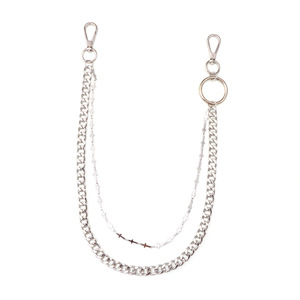 Men's Double Layer Pants <b>Chain</b> Tibetan Silver <b>Cross</b> Design Casual Hip Hop Waist <b>Chain</b> Accessory - Product Image 5