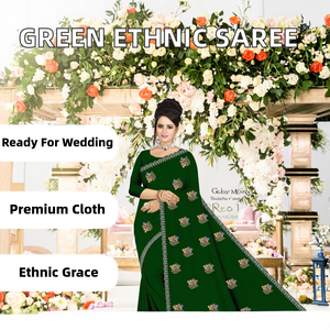 Sari <span class=keywords><strong>Etnico</strong></span> <span class=keywords><strong>Moderno</strong></span> 1BY2M per Donne, Saree Verde Goffrato Renial per Matrimoni Indiani, Sari Cerimoniali Disponibili in Stock, Possibilità di Ordinare Campioni - Product Image 2
