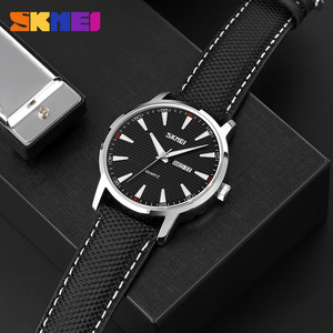 Skmei Minimalist Dial Men's Watch Quartz Analog Black Leather Strap With Day Date Display 30M Waterproof - Product Image 2