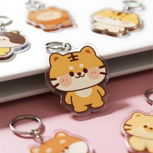 Hot Sale Custom Cartoon Cute Animals UV Printed Plastic Key Ring Colorful Acrylic Keychain